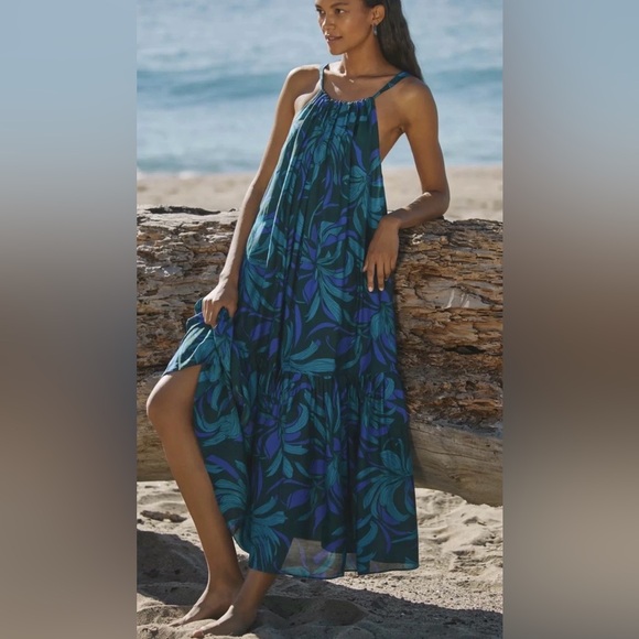 Jets Australia Dresses & Skirts - JETS AUSTRALIA Queen Of The Night Tiered Halter Maxi Dress - Azul - Size L